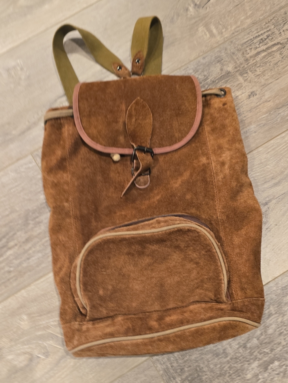 Suede Brown Drawstring Backpack